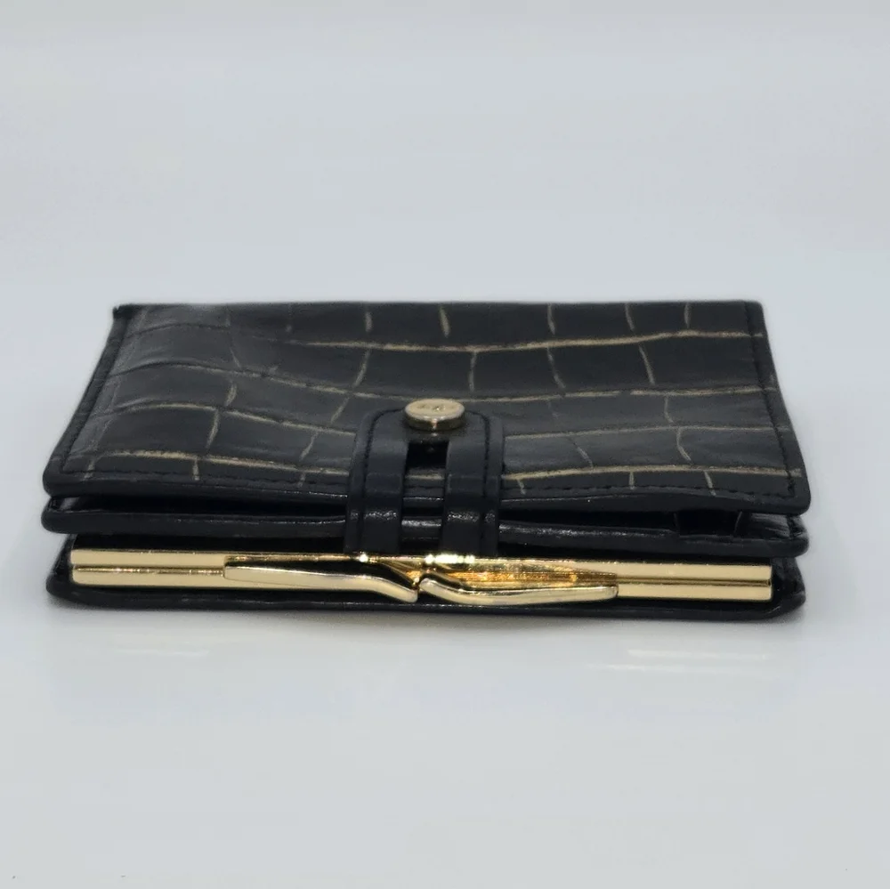 Alligator Leather Kisslock Wallet Abas Black Gold Tone Vintage Luxury